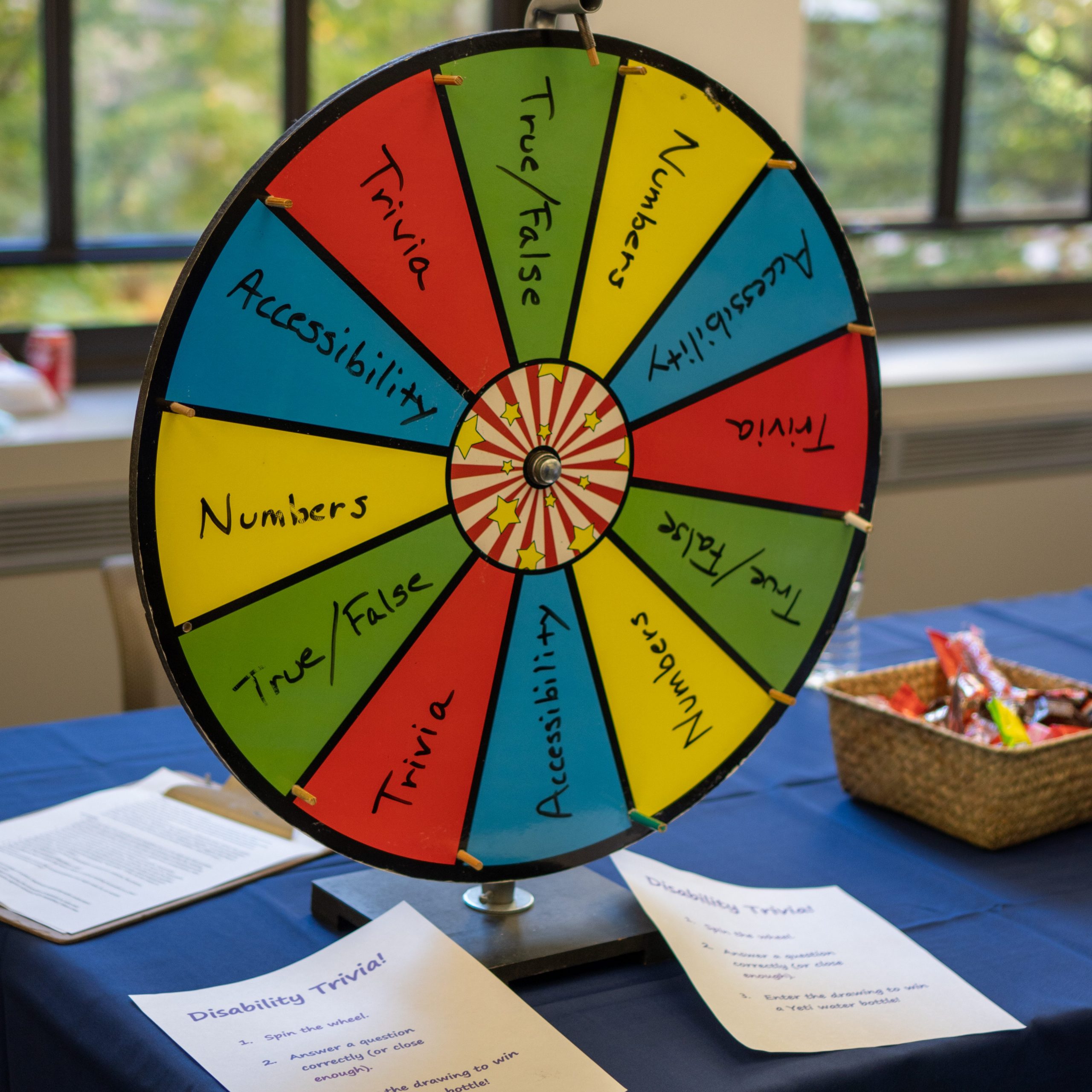 disabilities ERG trivia wheel displayed at welcome wagon event