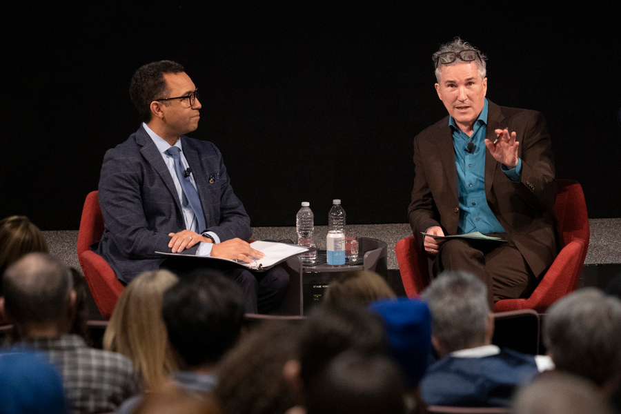 The inaugural “Dialogues Across Difference: Building Community at MIT,” featured a conversation between John Tomasi, prersident of Heterodox Academy,  and John Dozier, MIT’s then Institute Community and Equity Officer. Photo by Jodi Hilton